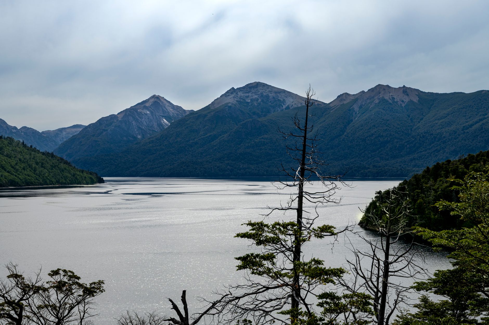 Patagonian mountains rising from pristine glacial lake